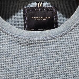 Denim & Flower Men's Light Blue Waffle Crewneck Sweater